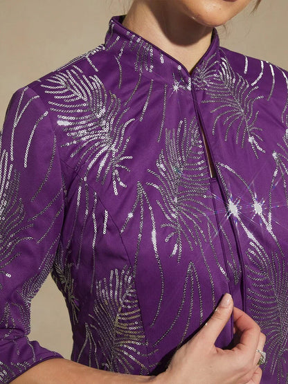 Elegant Mandarin Collar Sequin Twinset