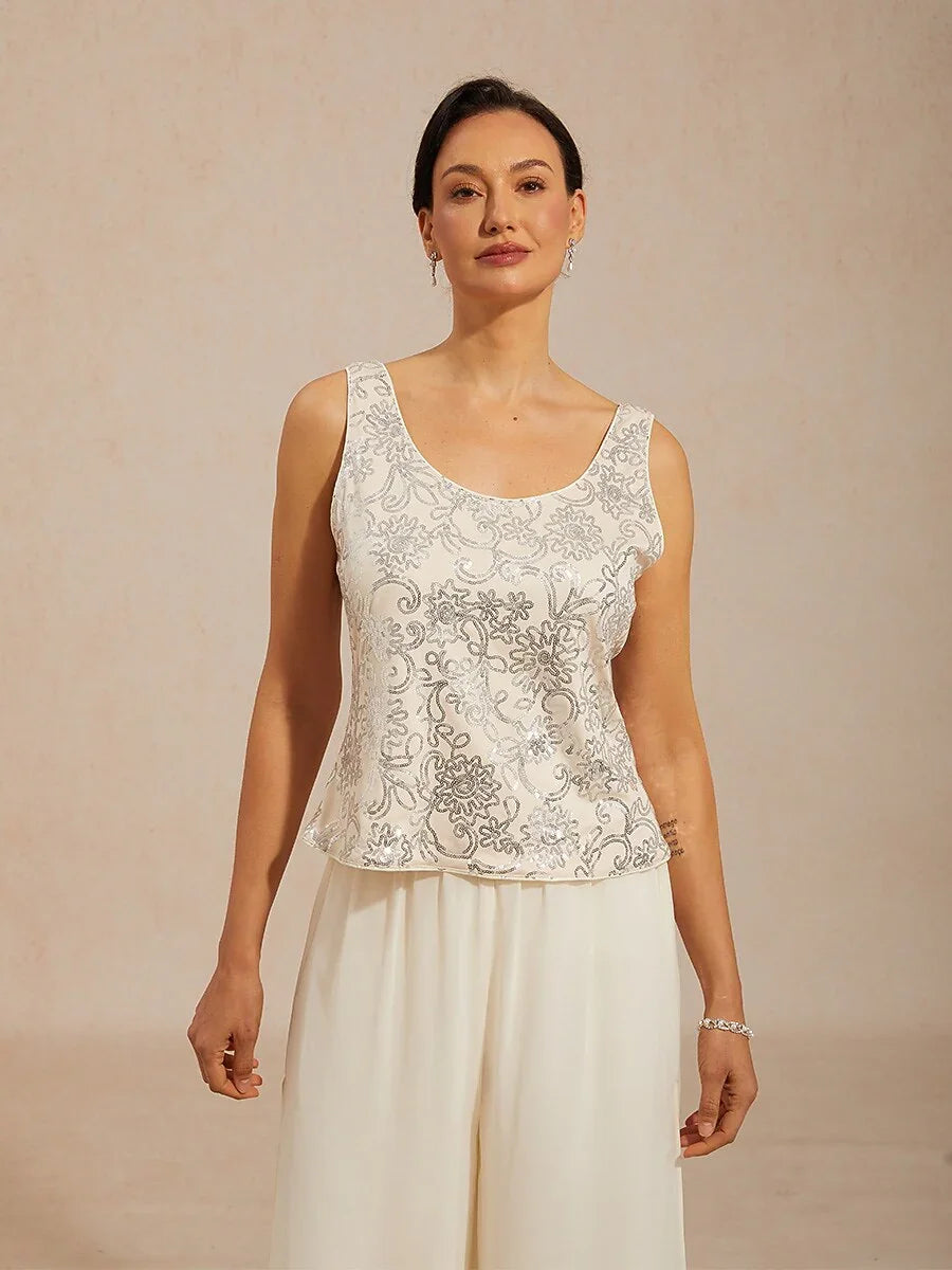 Elegant Mandarin Collar Sequin Twinset