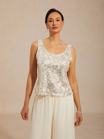 Elegant Mandarin Collar Sequin Twinset