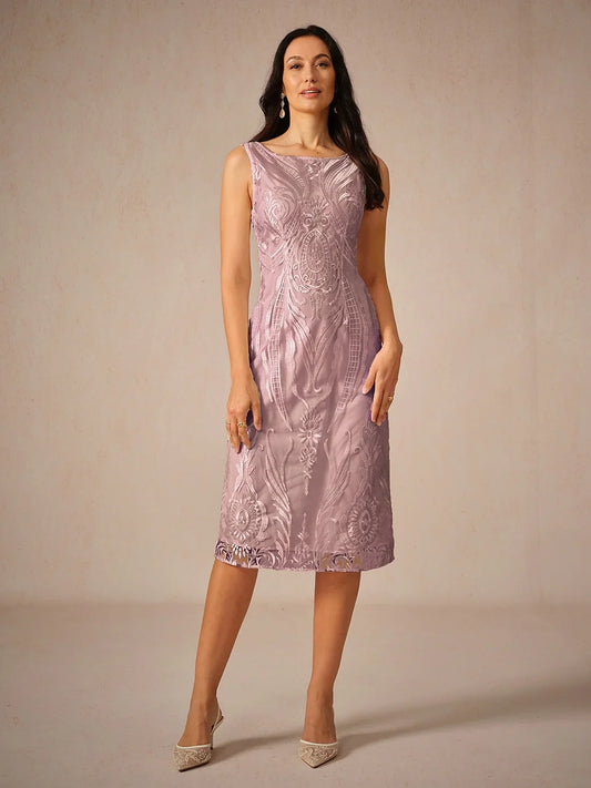 Embroidery Lace Boat Neck Sleeveless Dress