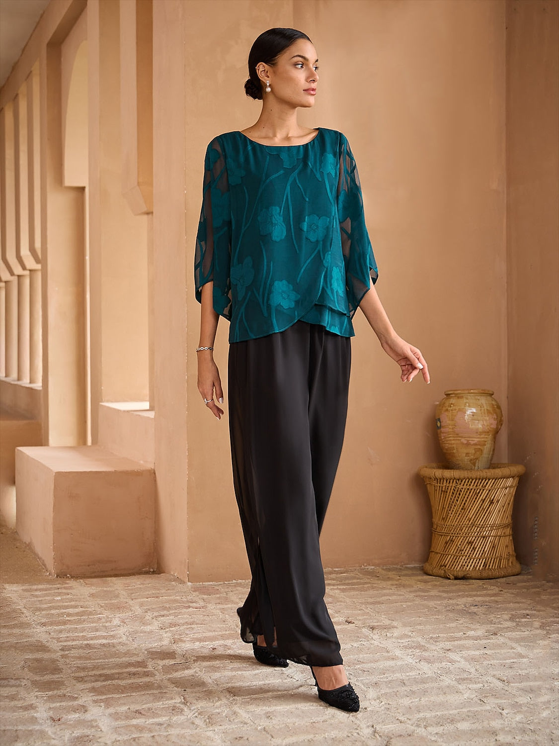 Floral Layered Chiffon Tops