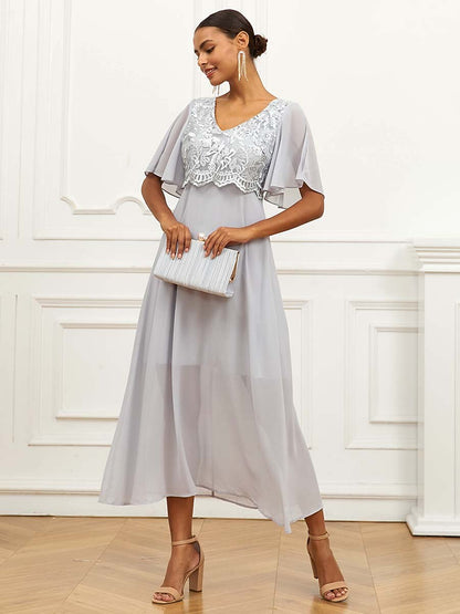 Formal Ruffle Lace Chiffon Dress
