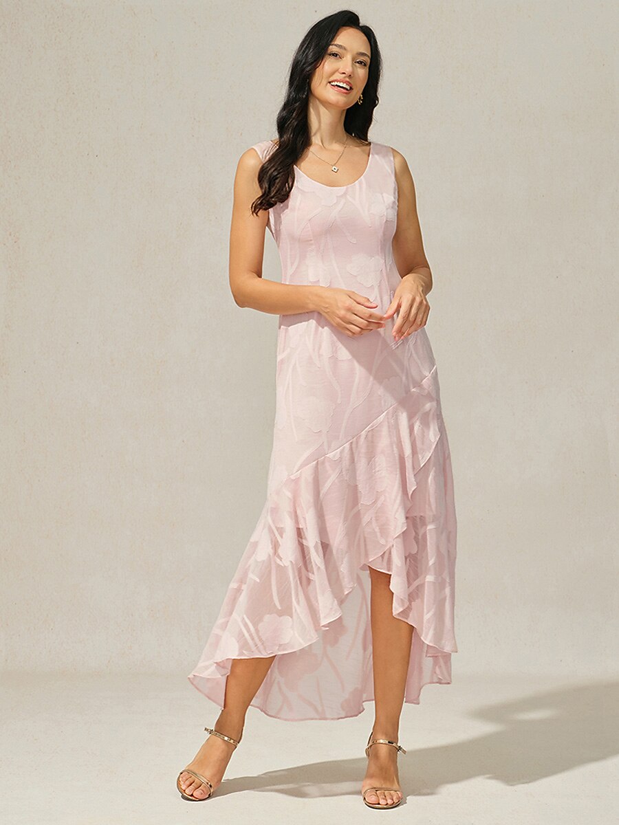 Floral Chiffon Evening Gown with Asymmetrical Hem