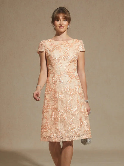 Rosette Lace Boat Neck A Line Dress
