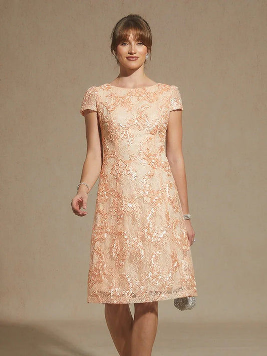 Rosette Lace Boat Neck A Line Dress