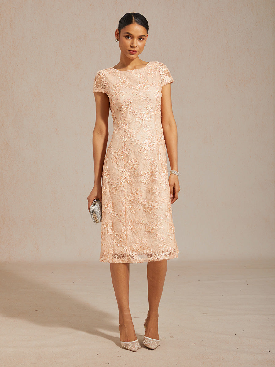 Rosette Lace Boat Neck A Line Dress
