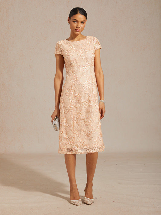 Rosette Lace Boat Neck A Line Dress