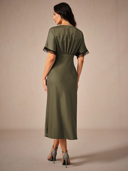 Satin-Lace-Trim-V-Neck-Olive-Dress-Olive-S13399393