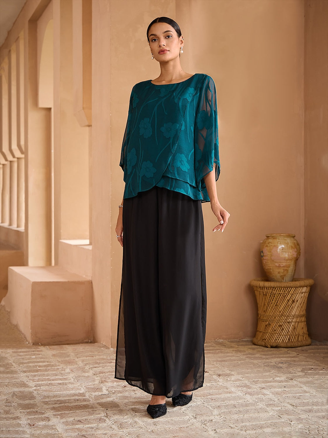 Floral Layered Chiffon Tops