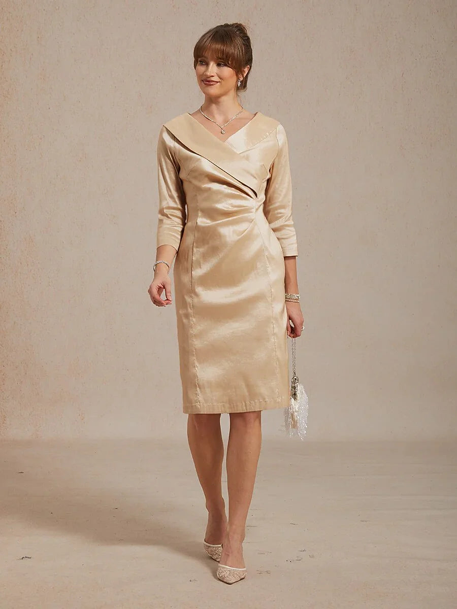 Sheath Stretch Taffeta Cocktail Dress with Portrait Collar