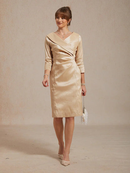 Sheath Stretch Taffeta Cocktail Dress with Portrait Collar