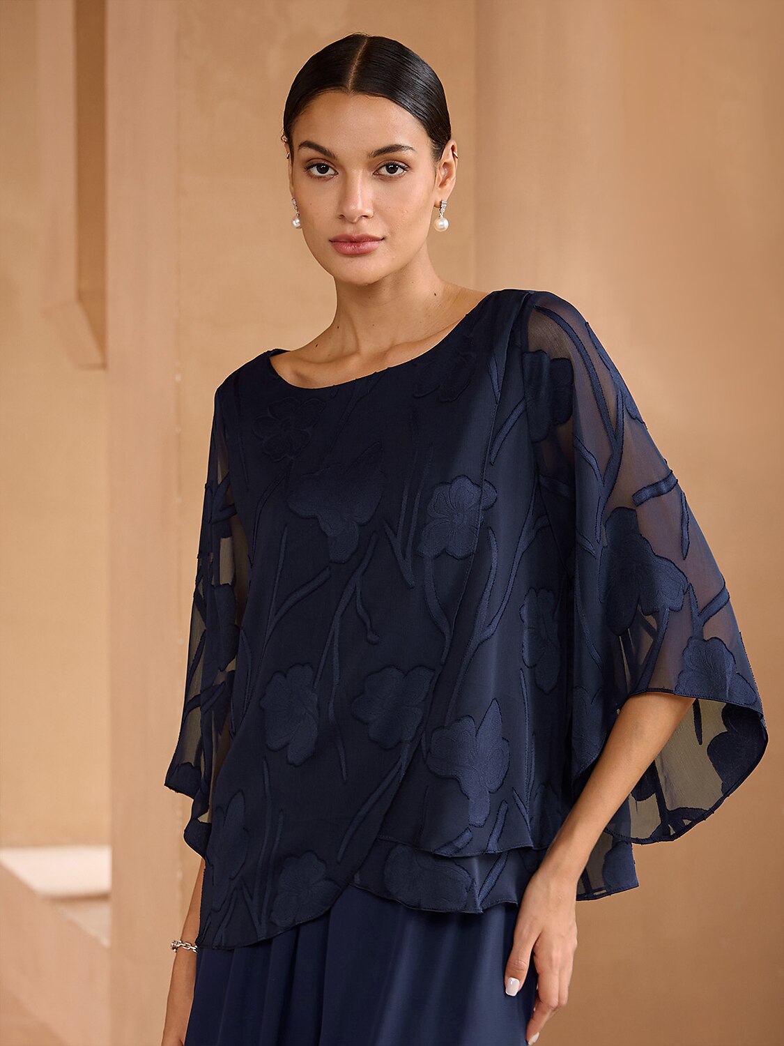 Floral Layered Chiffon Tops