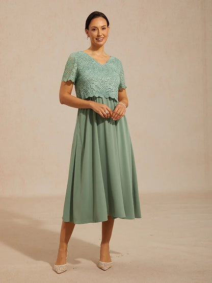 Lace A-Line Midi Dress with Side Pockets
