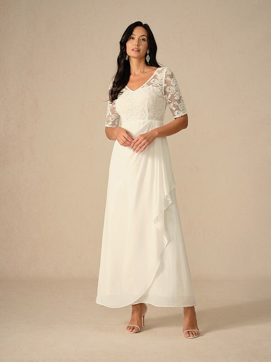 Lace V-Neck Summer Wedding Dress
