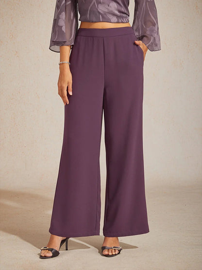 Mid-Rise Elastic Waist Wide-Leg Pants with Pockets