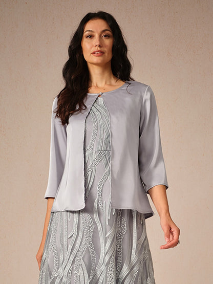 Satin 3/4 Length Sleeve Crop Cardigan