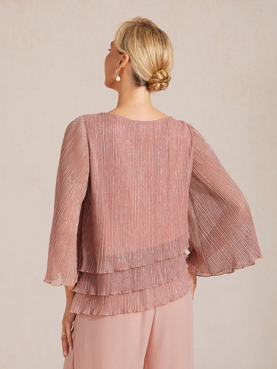 Metallic Chiffon Pleated Blouse
