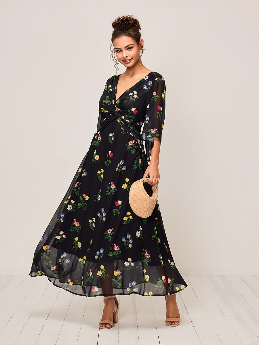 Floral Twisted Knot Maxi Dress
