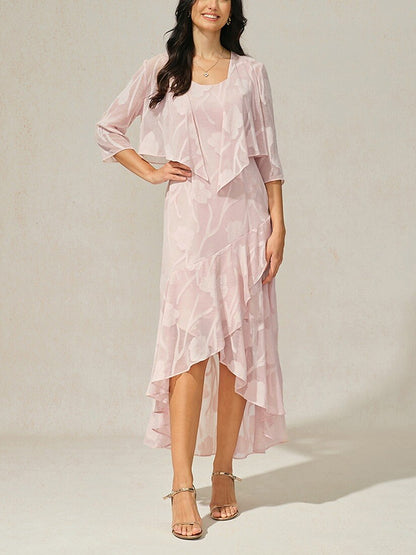Floral Chiffon Evening Gown with Asymmetrical Hem