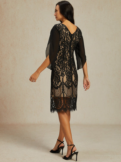Elegant Split Sleeve Black Midi Dress