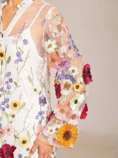 3D Floral Embroidered Sheer Maxi Dress