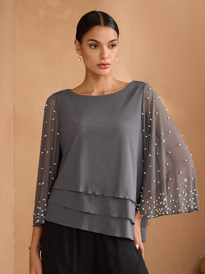 Beaded Layered Mesh Blouse